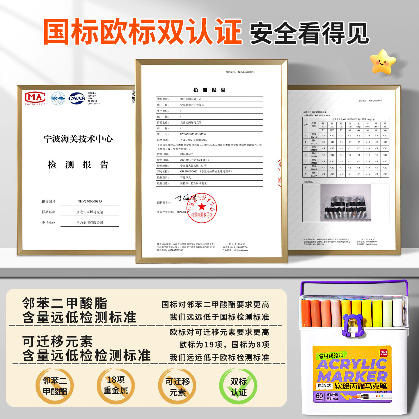 得力直液式丙烯马克笔软头不透色可叠色美术专用小学生24色丙烯笔画画笔幼儿园水彩笔笔芯彩颜色笔初中生专用