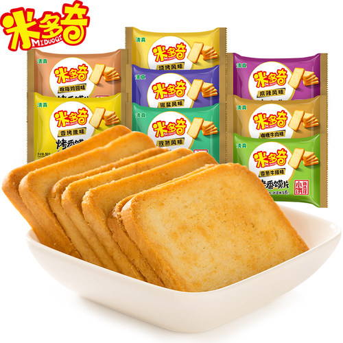 烤馍片包邮米多奇整箱多味混合装烤香馍片零食小馍丁饼干馒头片 - 图1