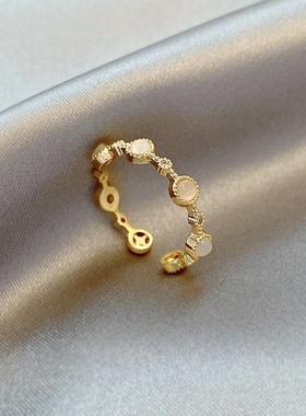 欧美复古ins潮冷淡风开口戒指女日韩简约珍珠锆石指环网红尾爆款