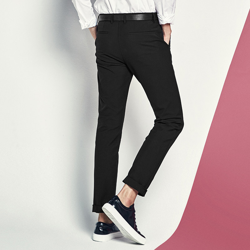 太平鸟男装春季新款黑色商务休闲裤 太平鸟男装outlets店休闲裤