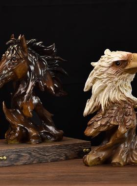 创意复古狮子头像摆件家居客厅办公室书房桌面动物树脂工艺品装饰