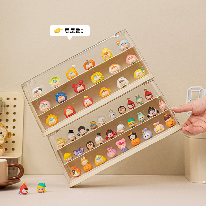 萌粒展示盒盲盒展示架收纳手办贪吃崽崽泡泡玛小摆件特透明展示柜 - 图2