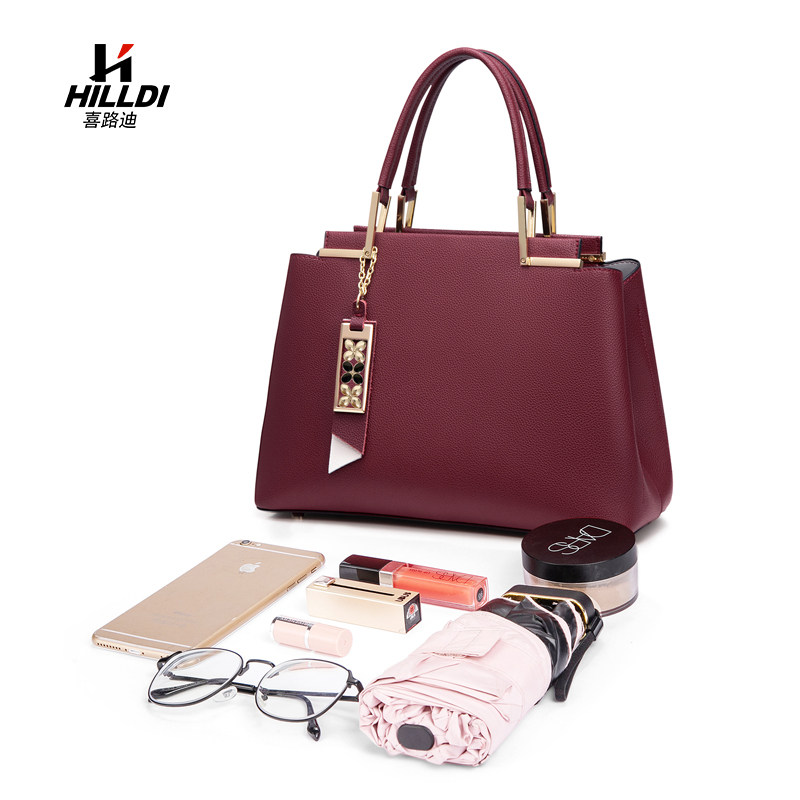 真皮中年专柜时尚红色女婆婆手提包 hilldi女士包袋