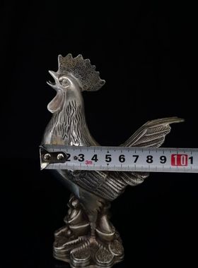 仿古白铜镀银福字鸡元宝鸡生肖鸡守护神家居风水摆件