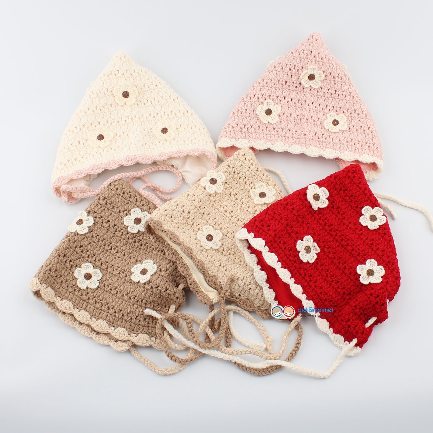 可爱童话小红帽女宝宝包头帽秋冬季甜美花朵保暖护耳儿童毛线帽子,淘宝优惠券,粉丝福利购,淘宝优惠卷
