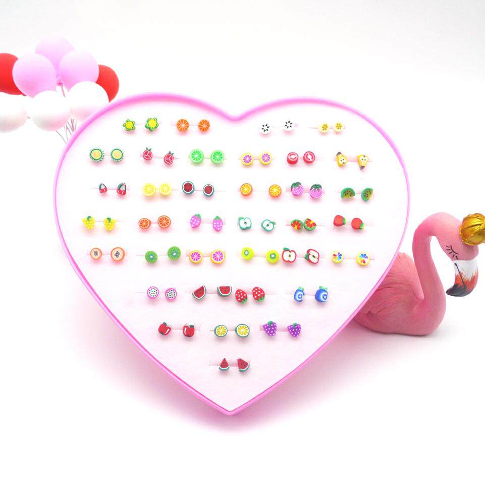 一盒36对韩版塑料女学生软陶耳钉 梦豪耳夹