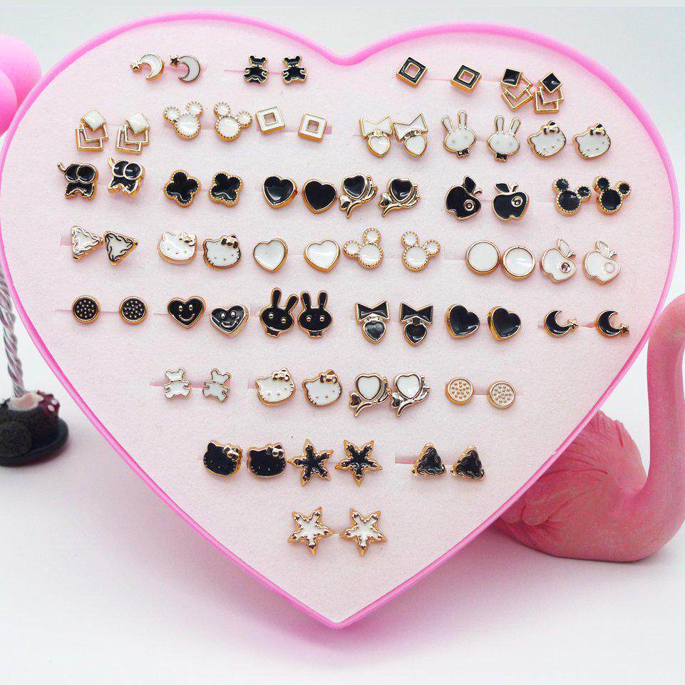 一盒36对韩版塑料女学生软陶耳钉 梦豪耳夹