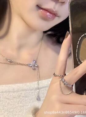 日系百搭甜酷少女风项链女轻奢小众设计感锁骨链ins风蝴蝶颈链潮