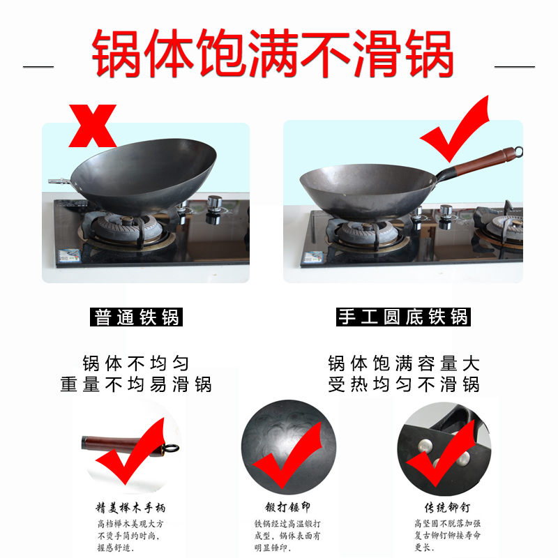 传统手工铁锅老式铁锅家用炒菜锅不粘锅无涂层熟铁炒锅煤气灶专用-图1