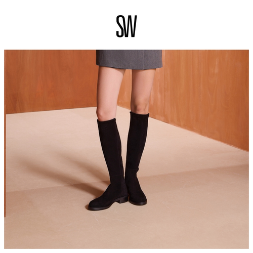 SW 5050 GISELE KNEE-HIGH BOOT 低跟拼接长筒靴女 - 图0