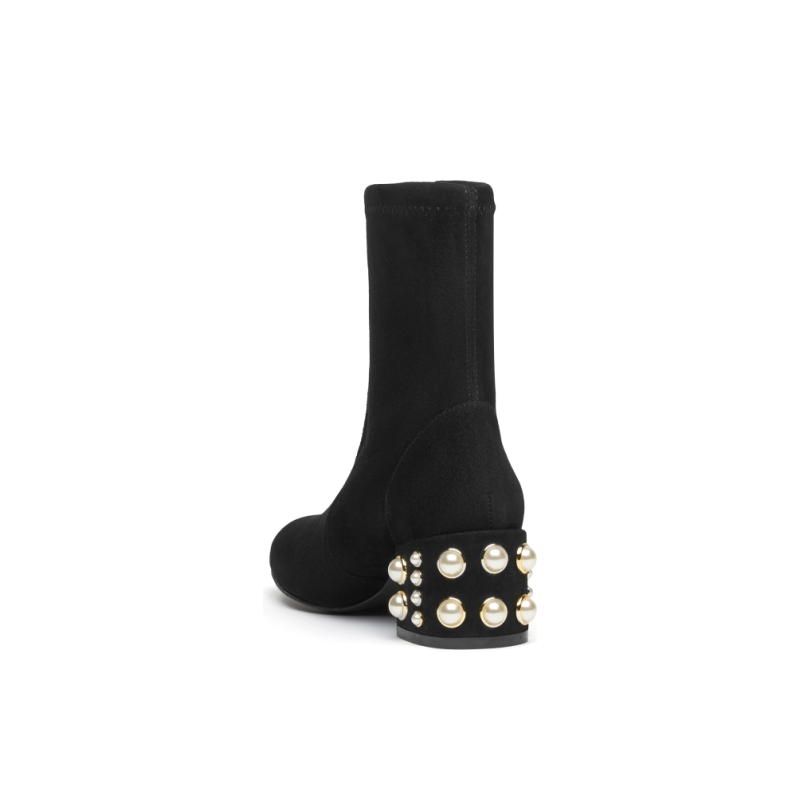 Stuart Weitzman/SW ODETTA PEARL 秋冬珍珠粗跟短靴女圆头瘦瘦靴 - 图2