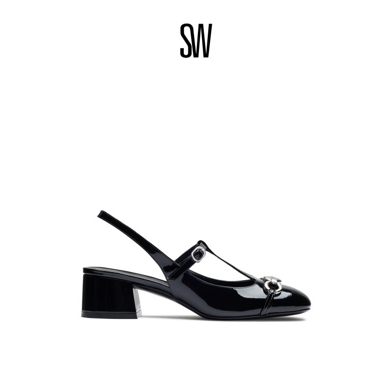 SW SIGNATURE HEART T-STRAP 夏季优雅T字带露跟高跟鞋女浅口单鞋 - 图0