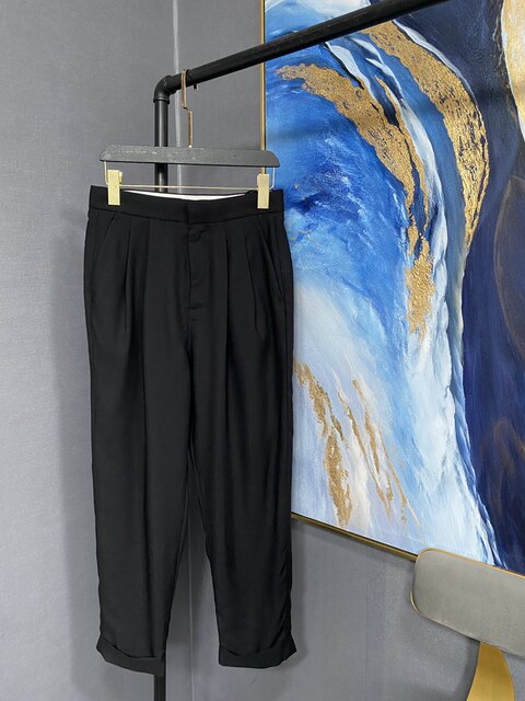 M ສີດໍາ summer harem pants ມີຂາມ້ວນ MAI1UNF004