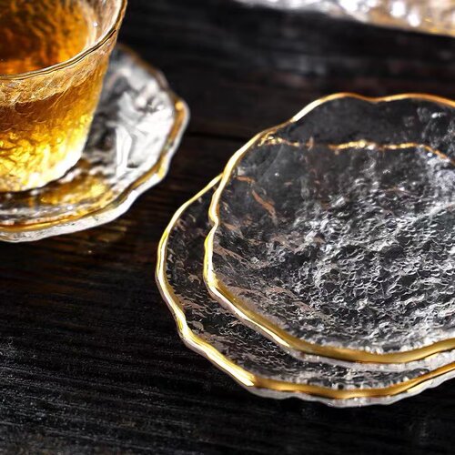 日式玻璃杯托琉璃功夫茶具配件创意杯垫锤纹茶杯垫隔热垫白酒杯垫 - 图1