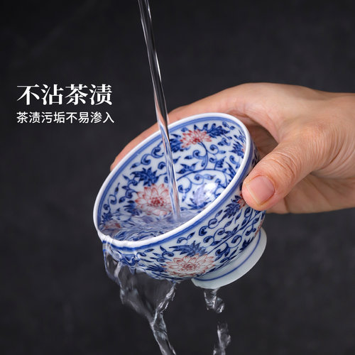 景德镇官方陶瓷柴窑青花釉下红功夫茶杯个人专用喝茶主人杯茶具 - 图3