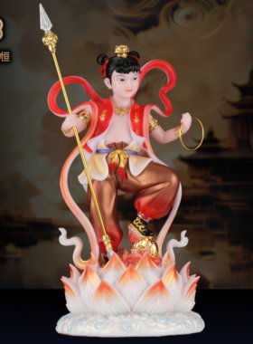 汉白玉哪吒三太子实心供奉摆件