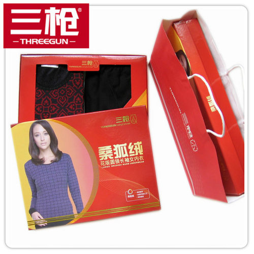 三枪桑狐立绒花版女款秋冬加绒厚提花保暖内衣套装精品盒装 21816 - 图0