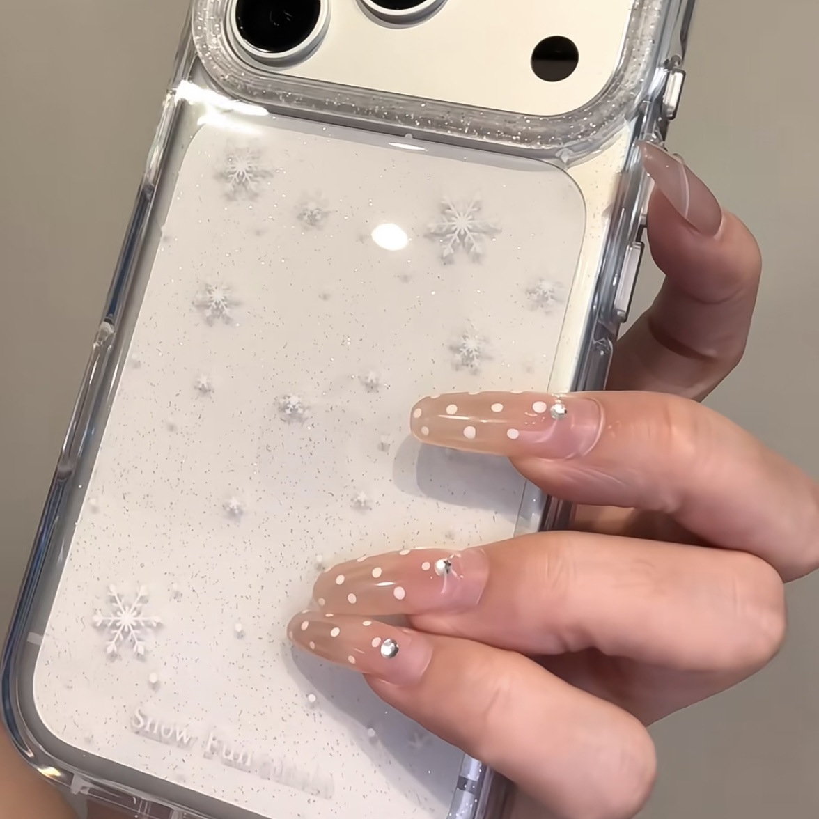 ins闪粉满屏雪花圆边双层适用苹果17promax手机壳iPhone16新款保护套15 /14/13全包硅胶防摔日韩小众 - 图1