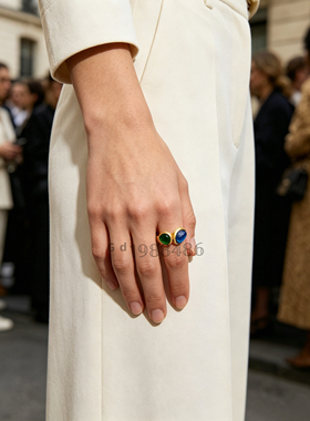 新品复古蓝绿色蛋面宝石树脂戒指女百搭简约气质ins风指环食指戒y