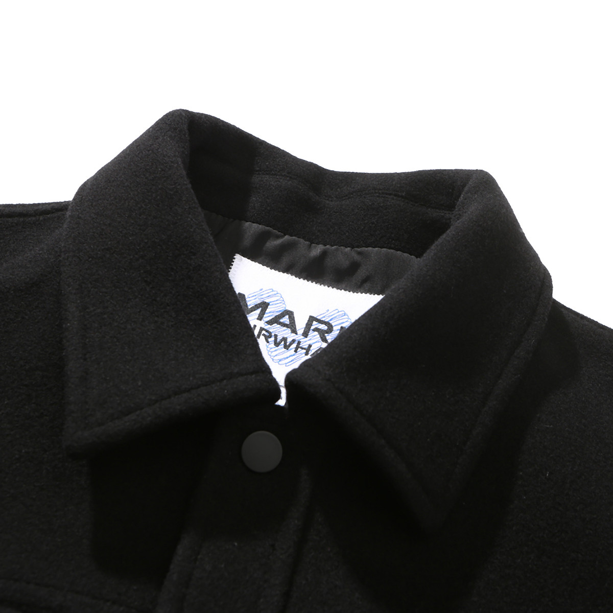 马克华菲春季新款羊毛呢夹克男士黑色时尚潮流短款纯色外套上衣男