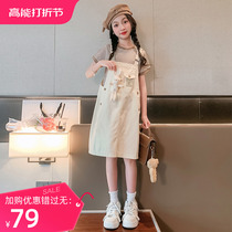 Girl Summer Clothing Dress Dress 2023 New Ocean Gas Children Summer Short Sleeve Dress Trendy Girl Braces Skirt Suit