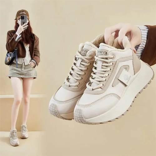 隐舒行远冬季加绒休闲鞋女ins韩版时尚百搭D厚底增高保暖防滑棉鞋 - 图0