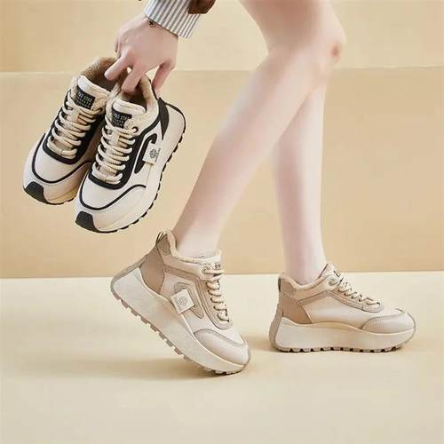 隐舒行远冬季加绒休闲鞋女ins韩版时尚百搭D厚底增高保暖防滑棉鞋 - 图1