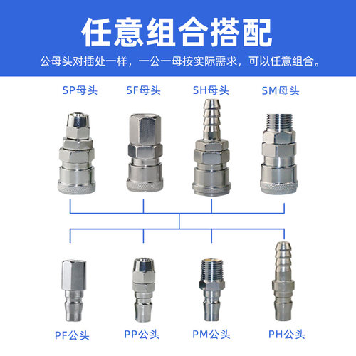 气动工具木枪气枪管气泵空压机风C式气钉快速接头公头母头8mm1012 - 图0