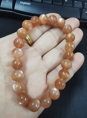 天然金沙橙月光手链百搭水晶月光石手串太阳石天然水晶珠8mm