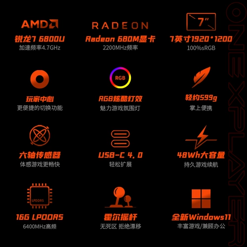 Официальный флагманский магазин AMD OnexPlayer MiniPro версия AMD 6800U Win11 PC Game Hameheld 3A End Game Online Game Mobile Game Machine Красный и белый пар рука