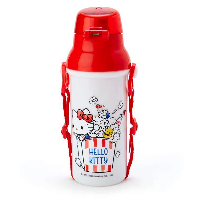 日本Sanrio正品Hello Kitty 兒童塑膠斜挎水壺水樽480ml - 图0