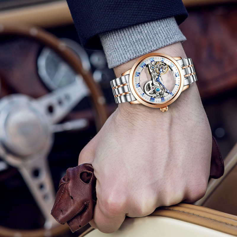 男士全自动机械防水夜光个性钢手表 pallyjane手表国产腕表