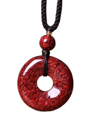 天然保真朱砂平安扣吊坠男原矿晶体砂平安扣项链女挂件本命年挂坠