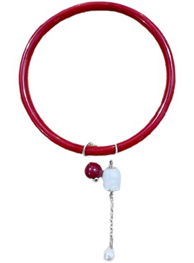 新款相思红豆流苏手链镯女国风新中式古风百搭叠戴铃兰花闺蜜手镯