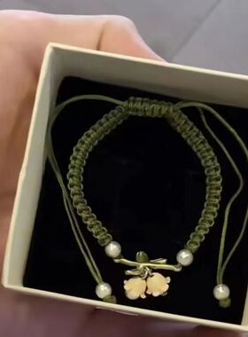 新中式网红同款蝴蝶结铃兰花手链女编织国风红绳情侣款手绳男手饰