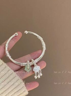 25年新款随遇玉而安繁花似锦手镯 小众设计平安锁国风吊坠手镯