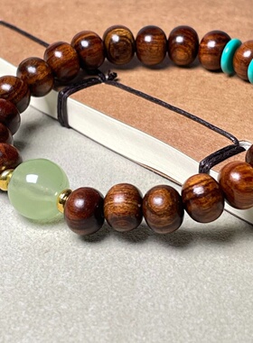 直播款绿檀黑花梨木紫檀竹节芭比檀香夜光永夜款跑环手串