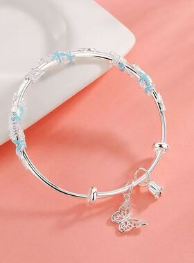 繁花似锦夜光蝴蝶铃兰花立体浮雕手镯精致推拉百搭手环轻奢手镯