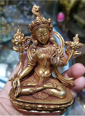 3寸 白度母 尼泊尔纯铜鎏金佛像 七眼佛母 约9cm 观自在白救度母