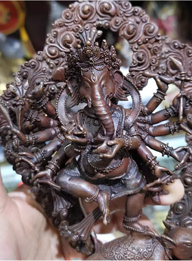 6寸十二臂象财神 尼泊尔纯铜佛像12臂象鼻财神大圣欢喜自在天菩萨