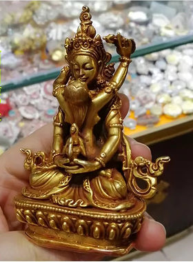 3寸长寿佛法相 尼泊尔纯铜鎏金佛像 长寿佛双身 约高9cm