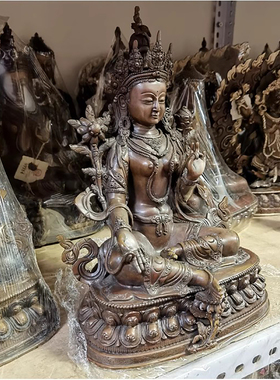 1尺绿度母尼泊尔纯铜古色佛像