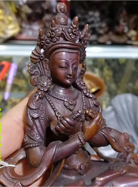 5寸持金刚佛像 尼泊尔进口纯铜古色佛像 金刚持 金刚总持 13cm