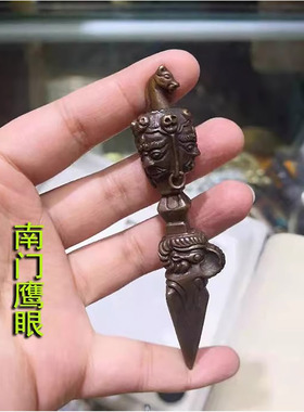 尼泊尔手工利玛铜马头杵挂件 马头金刚橛吊坠 纯铜马头金刚杵挂坠