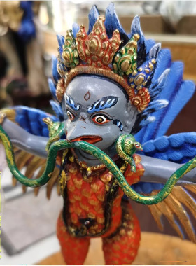 7寸大鹏鸟 尼泊尔进口纯铜彩绘佛像 大鹏金翅鸟 手工矿彩鲲鹏鸟