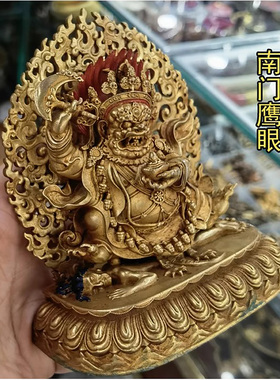 二臂玛哈嘎拉4寸尼泊尔精美紫铜鎏金做旧佛像黑袍金刚 纯铜大黑天
