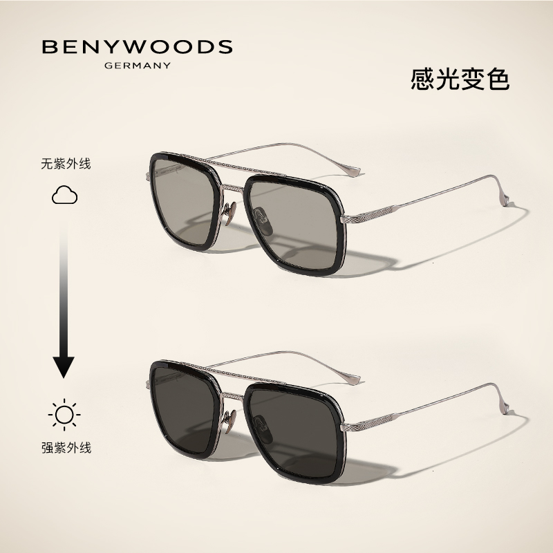 BENYWOODS钢铁侠同款眼镜纯钛可配近视防紫外线偏光变色墨镜男 - 图1