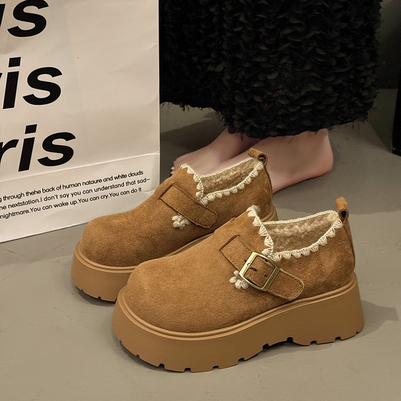 厚底勃肯鞋女冬季2025新款增高毛毛小皮鞋加绒一脚蹬保暖雪地棉鞋,淘宝优惠券,粉丝福利购,淘宝优惠卷