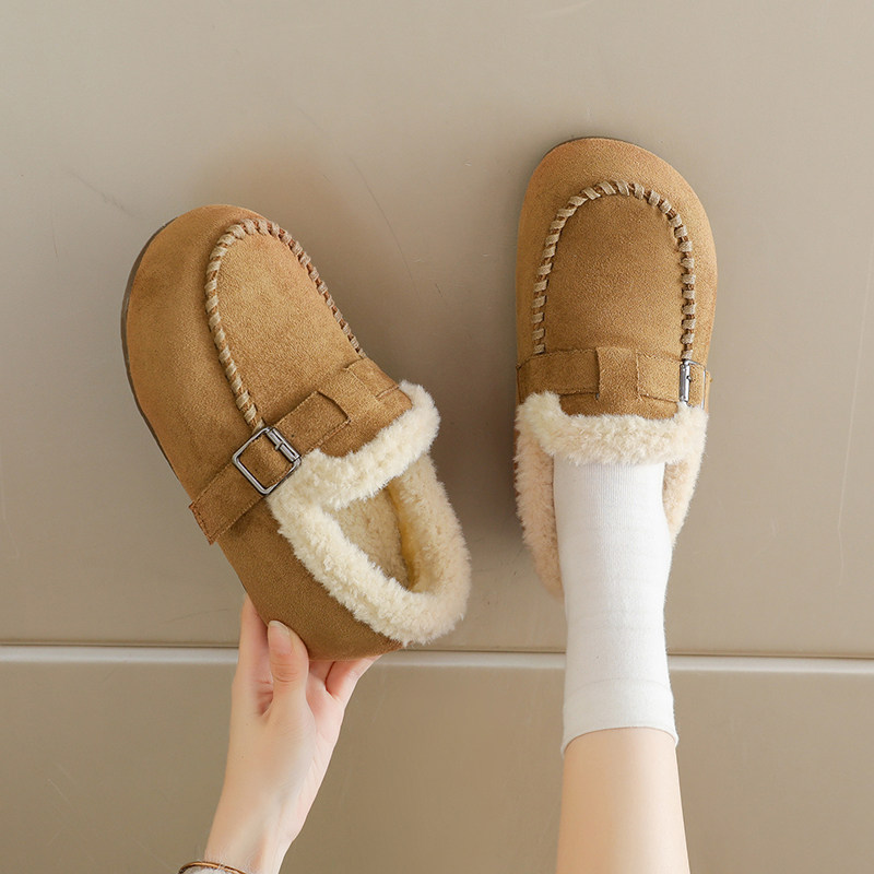 女鞋加绒豆豆鞋女2025新款冬天爆款一脚蹬懒人棉鞋宽胖脚保暖棉靴,淘宝优惠券,粉丝福利购,淘宝优惠卷