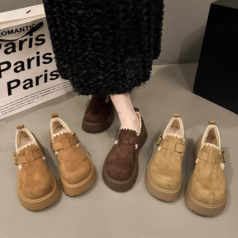 厚底勃肯鞋女冬季2025新款增高毛毛小皮鞋加绒一脚蹬保暖雪地棉鞋,淘宝优惠券,粉丝福利购,淘宝优惠卷